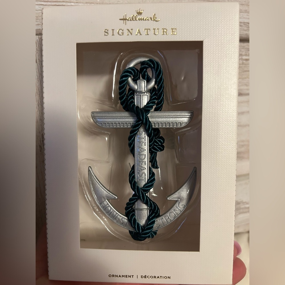 Silver Anchor Ornament with Teal Rope